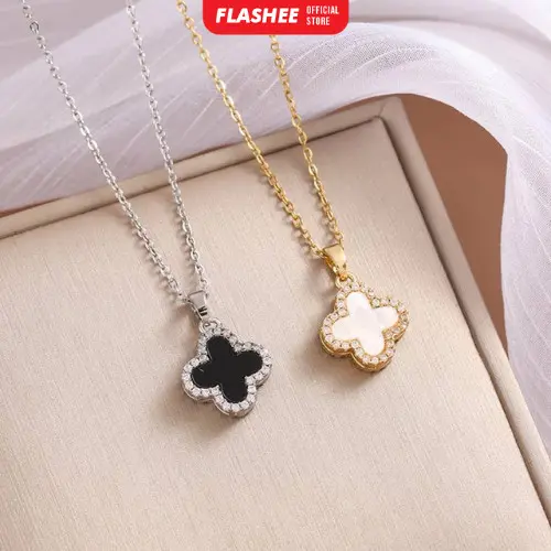 Flashee Kalung Liontin Titanium Semanggi Wanita Korea Kalung Wanita Anti Karat Fashion Korean Style
