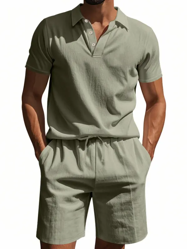 Two-Piece Set Men's Solid Short Sleeve Polo Shirt & Shorts, Regular Fit Casual Fashion Cozy Breathable Men Two-piece for Summer, Men's Clothes for Daily Wear 6