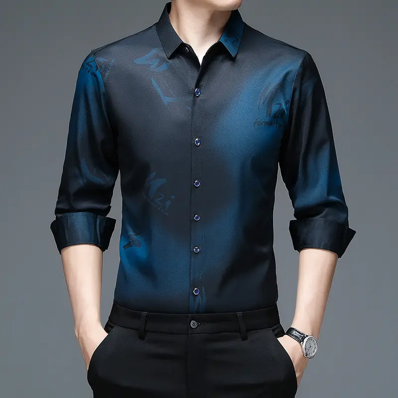 Áo Sơ Mi Dài Tay, Dành Cho Nam Giới, Mỏng, Thích Hợp Cho Nam Giới Trẻ Trung Và Trung Niên, Phong Cách Thường Ngày Dáng Rộng Vừa Vặn, Với Thiết Kế Hoa, Thích Hợp Cho Mùa Xuân Và Mùa Thu, Áo Khoác Chữ Cái