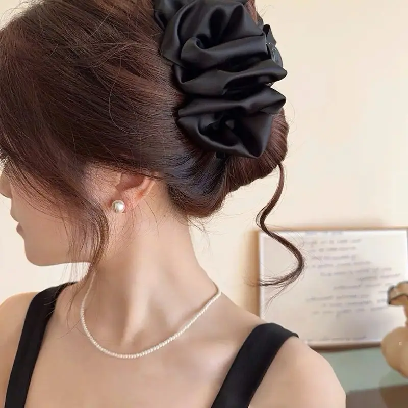 Kẹp tóc bong bóng lụa đen phồng tóc cho nữ #618