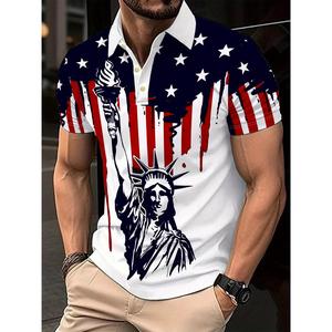 แฟชั่นฤดูร้อน เสื้อแขนสั้นผู้ชาย พิมพ์ธงชาติอเมริกา รูปปั้นเทพีเสรีภาพ เสื้อลำลอง