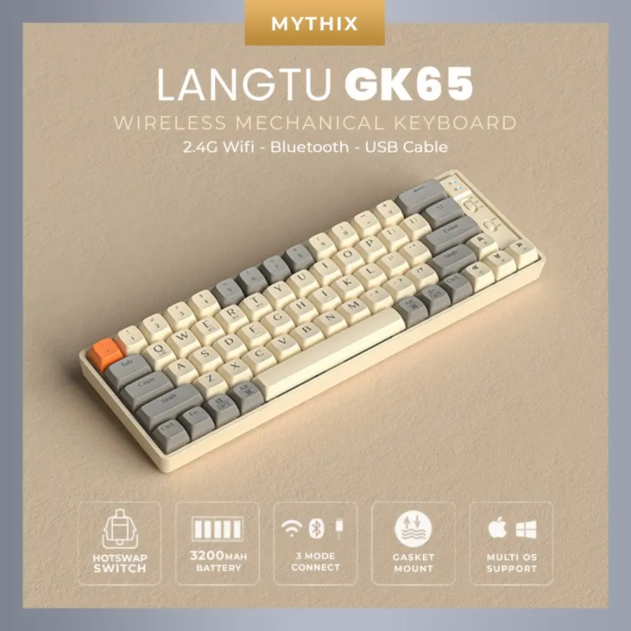 Keyboard Langtu GK65 Tri Mode Wireless Bluetooth Mechanical Switch Gasket Mount Hotswappable Computer Mac Ios Ipad Iphone Android gaming gear rk r65