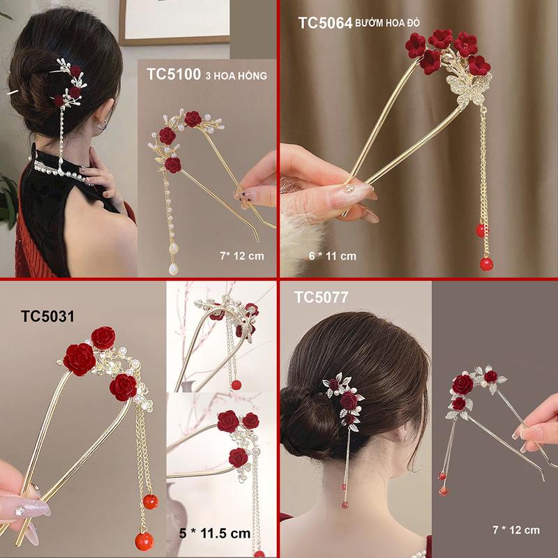 GOTI Phụ Kiện Thời Trang Tóc Cho Nữ Trâm Cài Dạng Xước Hình Bướm Hoa Hồng Và Hạt Châu Phù Hợp Đi Tiệc TC5100