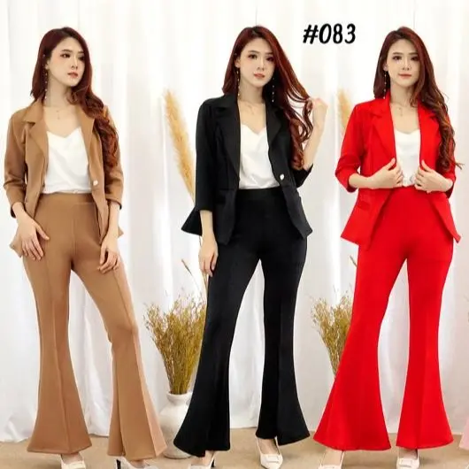 #083 , SET BLAZER POCKET CUTBRAY SCUBA PREMIUM Polos Setelan  Wanita Celana Panjang Atasan Dewasa Hitam Outer Kulot Bawahan 0