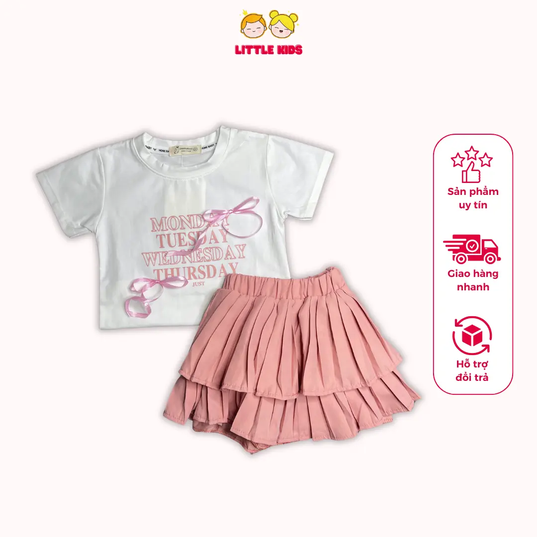 [ Little Kids ] - Set váy đính nơ hồng phong cách công chúa cho bé gái
