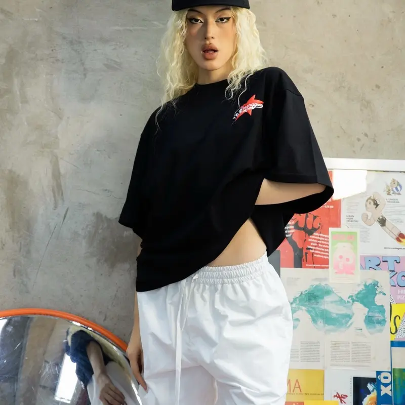 ÁO THUN STAR IN LỤA PHỒNG - UNISEX - 02 MÀU ĐEN/TRẮNG Nam Menswear Cotton Shirt Cổ Tròn boxy  shirt streetwear 6
