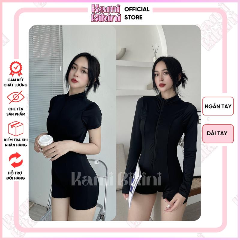 Đồ bơi 1 mảnh khóa kéo áo tay dài cộc form short kín đáo Bikini liền thân cho nữ sẵn đệm mút chất thun lạnh co giãn SW01