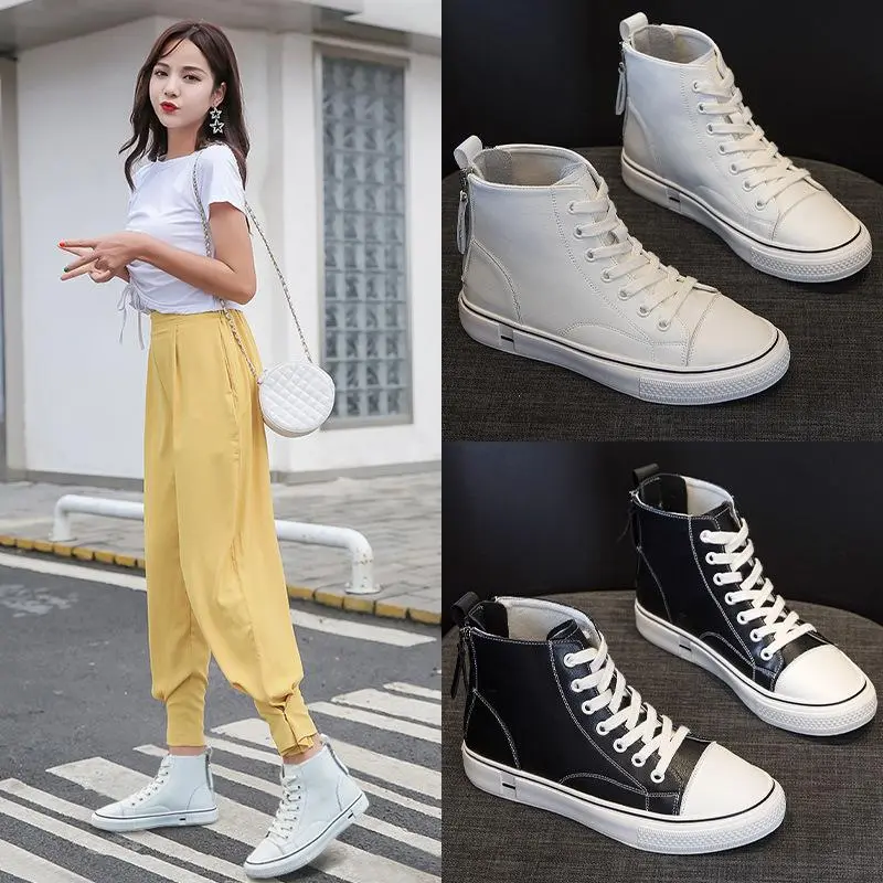 Little White Shoes with High Tops Platform Daddy Shoes Leather Casual Shoes Women's Fleece Shoes Trainers Runner Training Girl Sneakers Closed Footwear Athletic Running vivaia  shoes