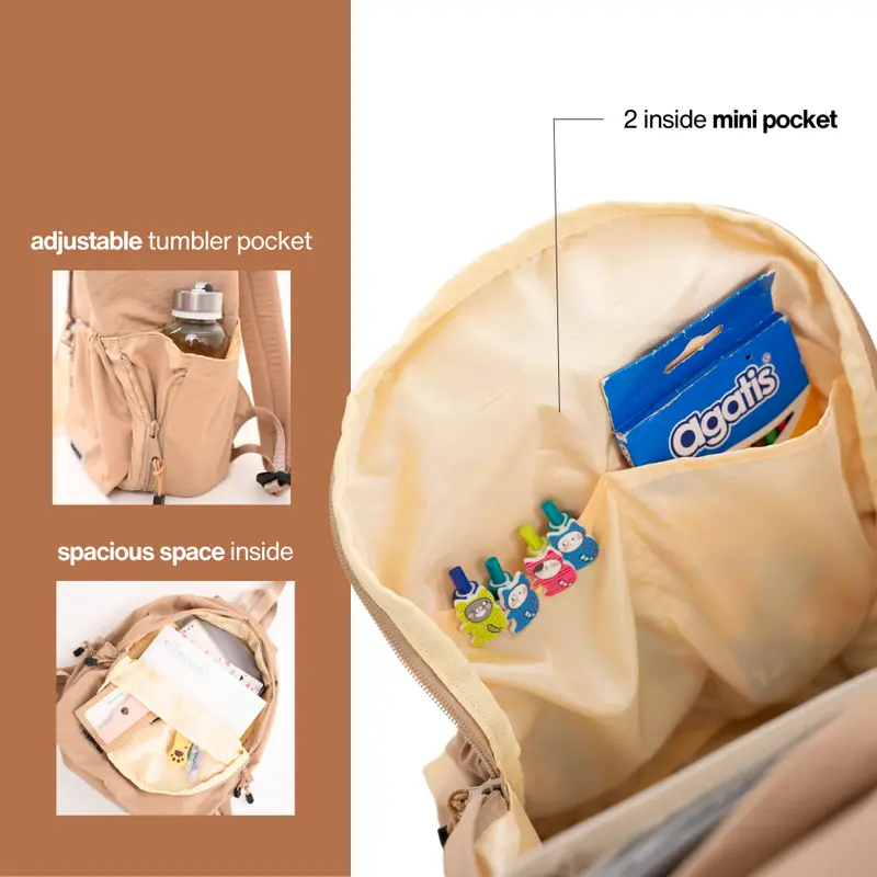 Zakwoowstyle Yuji Backpack FREE KEYCHAIN | Ransel Crinkle Lucu Anti Air Pink | Ransel Unisex 4