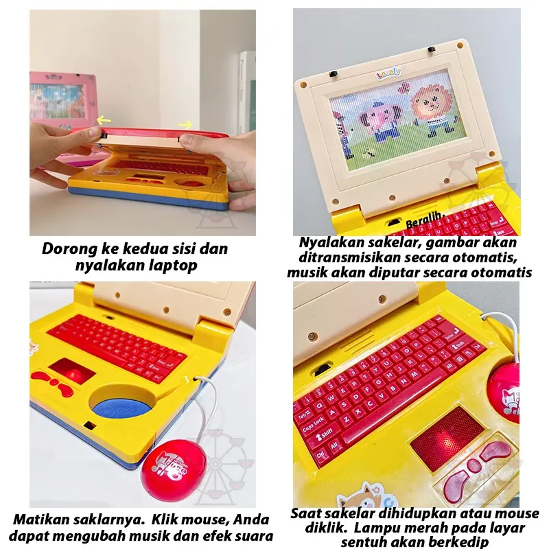 Mainan  Belajar edukasi laptop anak Alat bahasa Inggris Musik bantu belajar Learning Machine Notebook Laptop elektrik dan layar kartun bergerak Mini 6