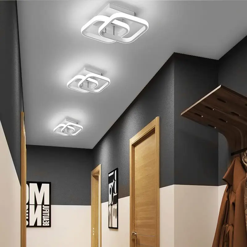 Square LED Ceiling Light, Modern Double-sided 3-color Dimmable Chandelier, Embedded Light Hardwired Ceiling Light for Kitchen Attic Corridor Balcony Bedroom 4