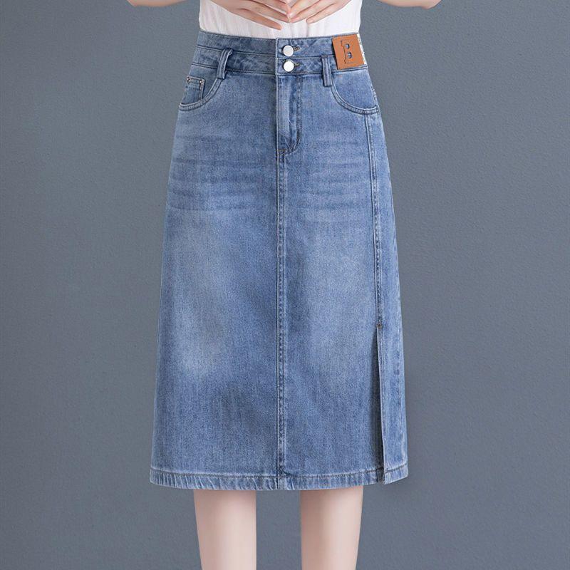Chân Váy Denim, Dành Cho Nữ, Cạp Cao, Chân Váy Chữ A, Mỏng Và Mỏng, Dài Trung Bình Thiết Kế Xẻ Tà, Phong Cách Bodycon, Hàng Mới Về Mùa Hè 2024 1