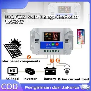 PWM untuk baterai lithium Controller Panel Surya 12V 24V 30A Solar charger controler
