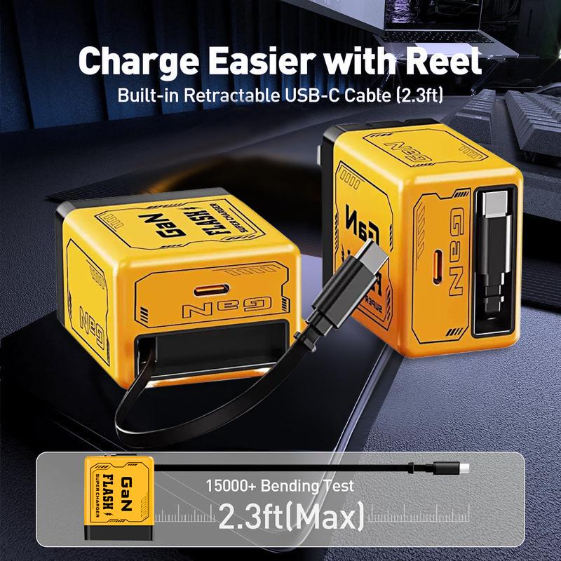 Bộ sạc GaN, Tương thích với bộ sạc nhanh 120W, Type-C, Cáp ánh sáng Có Thể Thu Vào Bộ Chuyển Đổi Cầm Tay Thích hợp cho iPhone 16, iPad, MacBook, Sạc nhanh nhiều thiết bị, Điện thoại di động sạc Có Thể Gập Lại Thích hợp cho đồ điện tử cục  sạc  120w