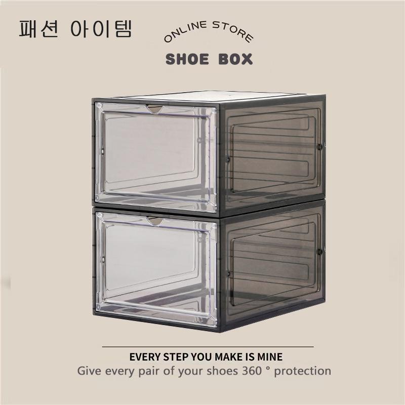 Hộp đựng giày nhựa cứng cửa trong suốt cửa nam châm size lớn nắp kính mica, Shoe box lắp ráp tiệnlợi hộp  đựng