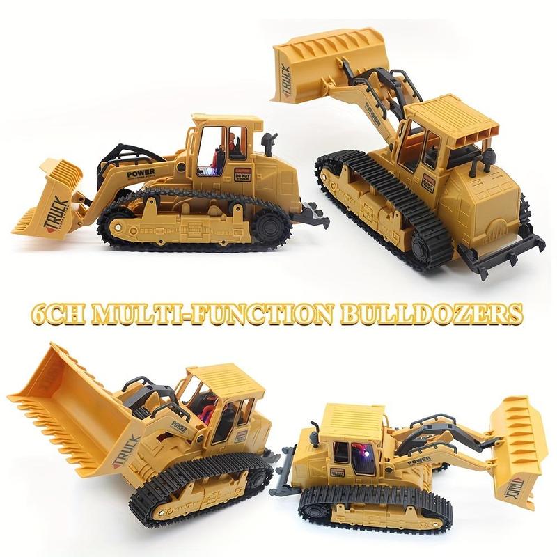 Product Introduction of Remote Control Bulldozer, 1 Box 6 Channel Dozer Front Loader Toy with Light & Sound, Construction Vehicle Toy for Kids 2