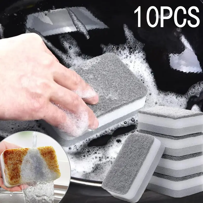 10Pcs Cleaning Sponges Double-sided Wipe Scrubbing Pan Pot Dishwashing ...