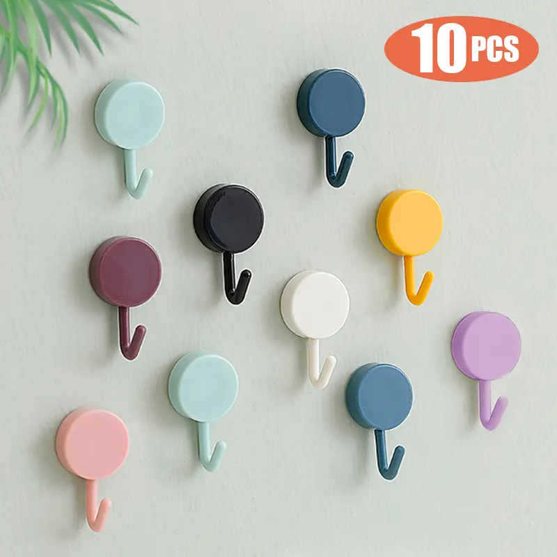 Móc Treo Tường Tự Dính, 10 Cái, Mạnh Mẽ, Không Cần Khoan, Cho Áo Khoác, Túi Xách, Áo Choàng, Túi Xách, Treo Khăn, Phụ Kiện Lưu Trữ Tại Nhà
