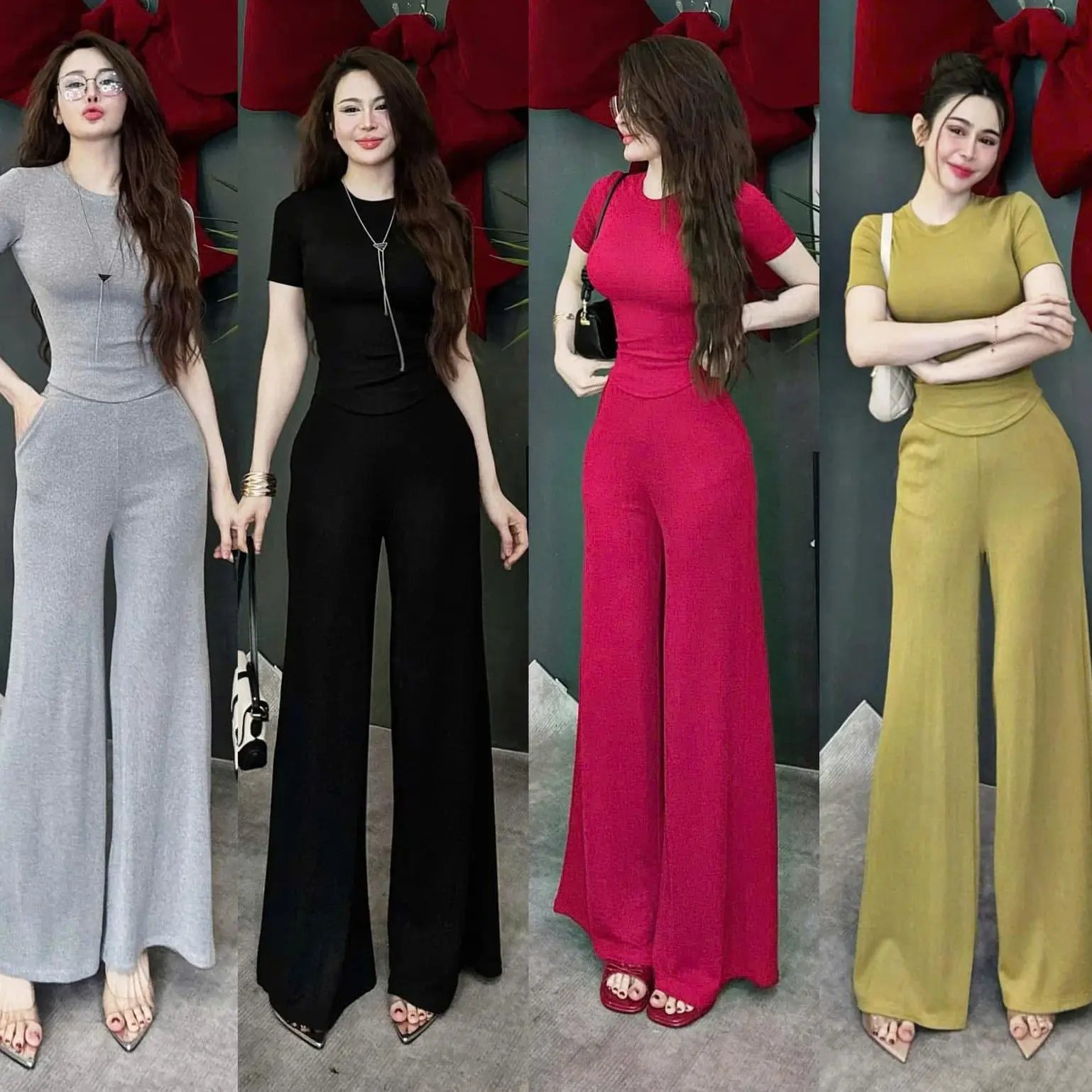 SET BỘ CỖ TRÒN TAY NGẮN PHỐI QUẦN ỐNG RỘNG CHẤT TÂM LẠNH CHO CHỊ EM set  áo  phông  quần  ống  rộng set  váy  sơ  mi  chân  váy set bovay xinh