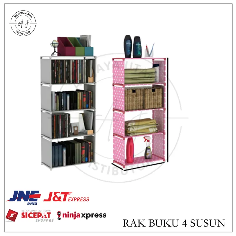 RAK buku 5 Tingkat 4 Susun Grade A Lemari Kain Layer Grid Portable Penyimpanan Baju Sepatu Helm Rack bermotif bongkar pasang 2