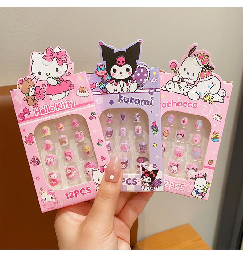 Product Introduction of 12Pcs Anime Sanrio Kids Fake Nails Fashion Manicure Stickers Set Mymelody Kuromi Cinnamoroll Gift 10