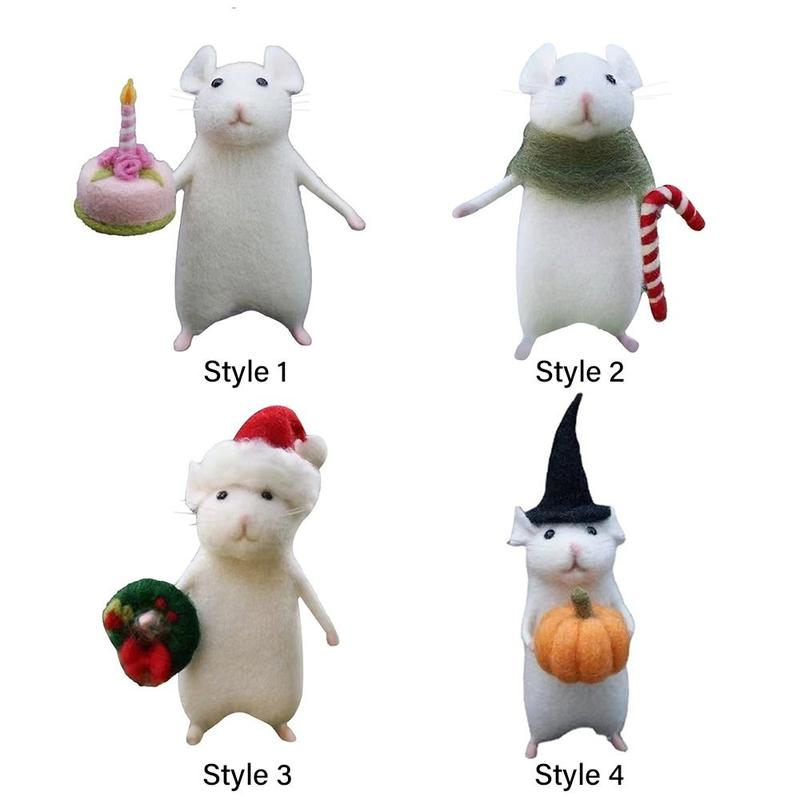 Product Introduction of Handmade Wool Felt Animals Figurine DIY Wool Felt Cute Mouse Christmas Halloween Ornament Mouse with A Pumpkin Xmas Home Decor 2
