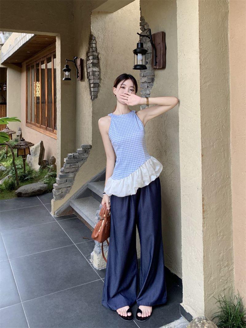 Product Introduction of Áo Vest Cổ Yếm Kẻ Sọc, Hàng Mới Về Mùa Hè, Thiết Kế Sang Trọng, Không Tay, Khâu, Dây Đeo Spaghetti Bất Đối Xứng Phong Cách Cô Gái Nóng Bỏng, Áo Trên 21