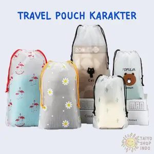 Travel Pouch Karakter Tas Serut Organiser Motif Anti Air Kantong Serbaguna