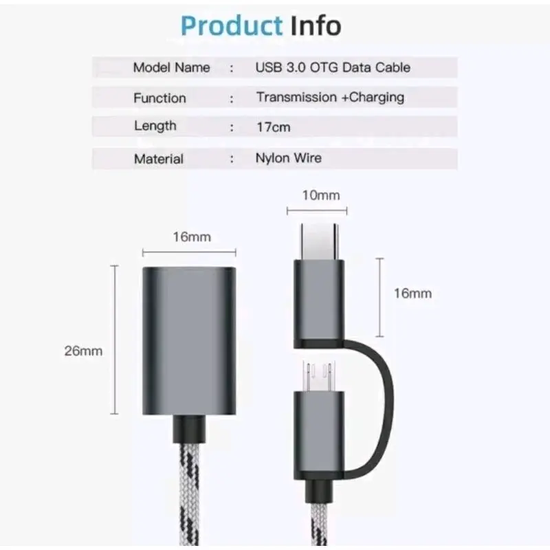 KABEL OTG 2in1 Multifungsi besi cabel USB OTG to micro& type c 2 in1 bahan bagus ori 5