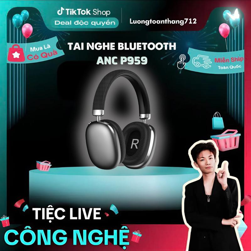 [ĐỘC QUYỀN] ANC x LuongToanThang - Tai nghe bluetooth ANC P959 chụp tai, không dây, pin 400mAh, bảo hành 1 năm di động trên tai tai nghe trong & tai nghe ống khử tiếng ồn Earphones
