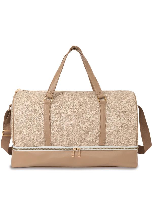 Large Capacity Vintage Travel Duffel Bag with Wet Dry Compartment, Stylish Pu Weekender Bag, with Adjustable Strap and Top Handle for Luggage 0