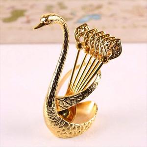 Juego de cucharas para café, incluye 6 cucharas de acero inoxidable y 1 base de cisne, diseño creativo de cisne en cuchara para revolver café, postre, té, cubiertos de cocina y suministros de vajilla