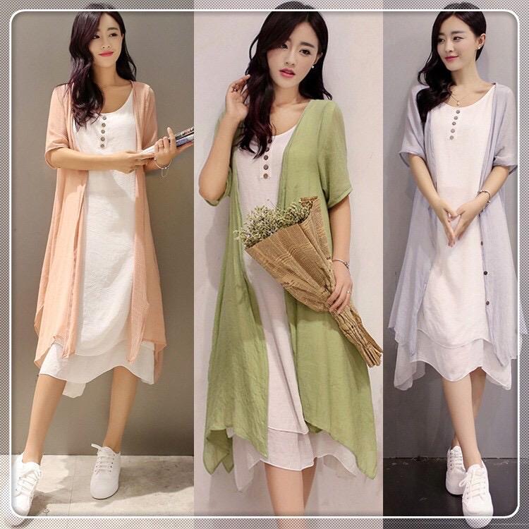 Set váy chất lanh tơ 2