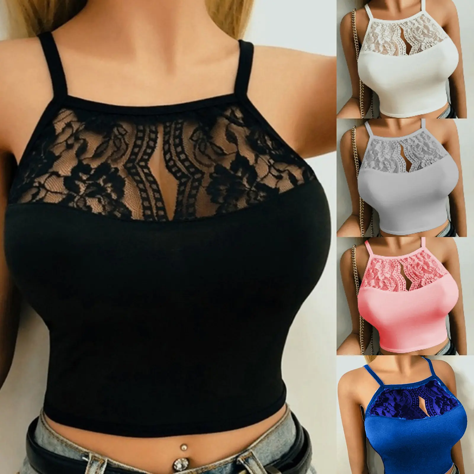 deransteh-Women Crop Top Lace See Through Sexy Suspender Hollow Out Corset Bra for Night Club