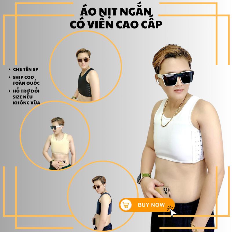 Áo Nịt Ngắn Có Viền Cao Cấp, Chất Poly Lạnh, Trắng, Đen, Xám, Kem - Áo nịt ngực định hình tomboy, Sb