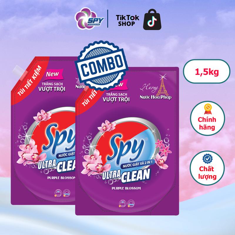 Combo 2 Túi Nước Giặt Xả SPY Ultra Clean 1,5kg Hương Nước Hoa Pháp Trắng Sạch Thơm Lâu Diệt Khuẩn