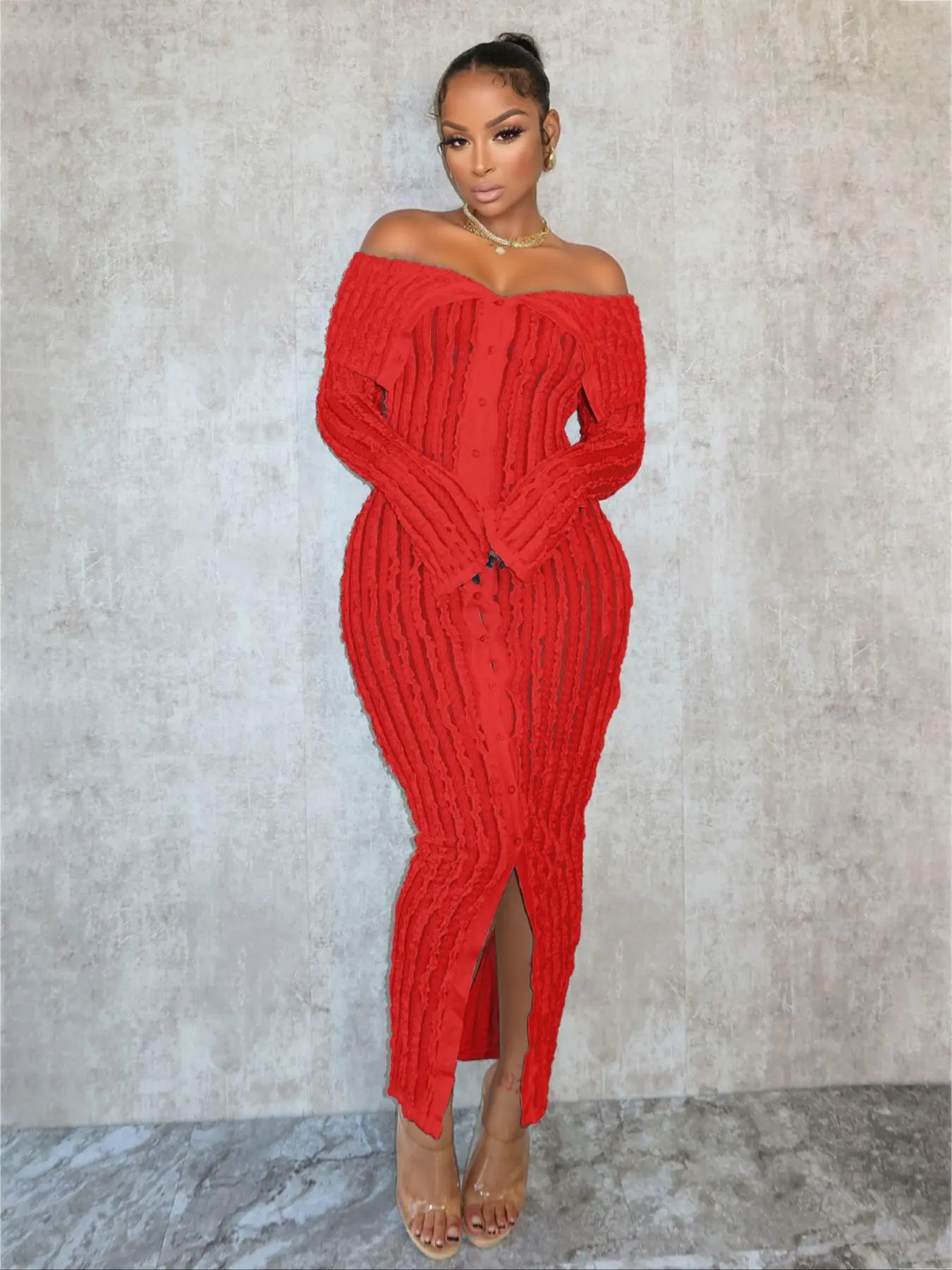 Women's Off Shoulder Long Sleeve Dress, Solid Color Bodycon Dress, Fashion Casual Women's Dress for Daily Outdoor Wear, Longsleeves Womenswear