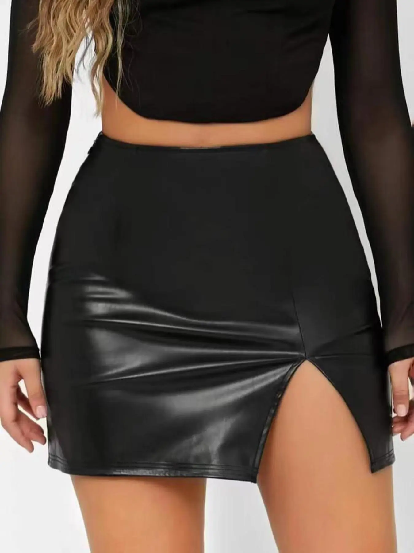 Women's Solid Split High Waist PU A Line Skirt, Summer Clothes, Solid Mini Skirt for Party Club Holiday, Gyatt Skirts Valentine's Day, gift