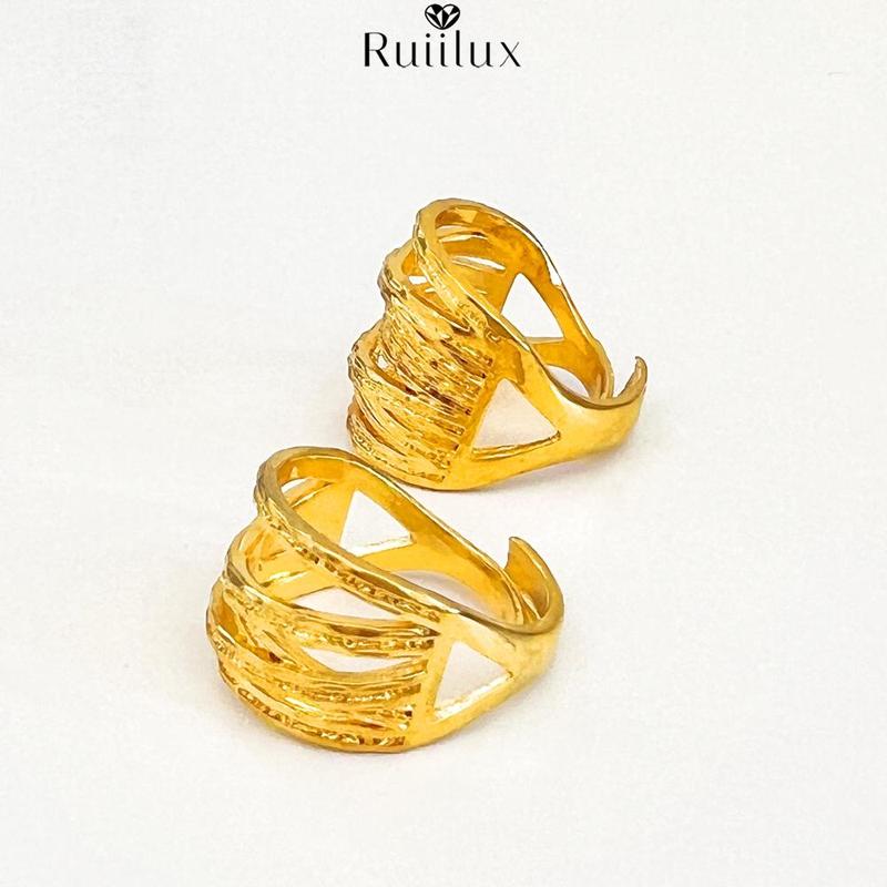 Product Introduction of Gold plated titanium ring, Nabila ring, cross circumference line design, not fade, height 2cm/1.5cm, with adjustable size 4