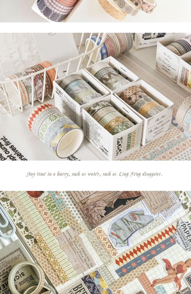 Product Introduction of [SG] Washi Tape Set For DIY Decorative 10mm x 2M x 5 Rolls Passing Time Series Washi Tape 8