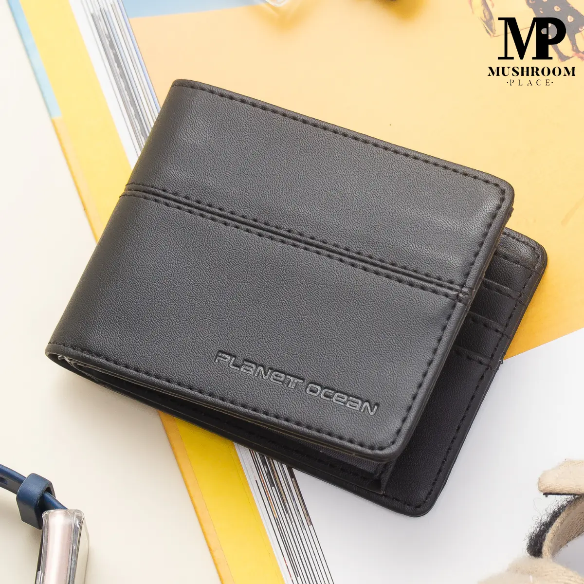 Dompet Pria Lipat Pendek Polos Hitam Planet Ocean Original - PO05