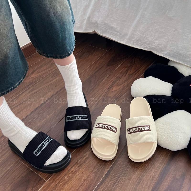 Dép Rabbit Town classic quai nhung thêu nổi - nam nữ -đế cao 4cm-kèm hộp-bảo hành 1 năm