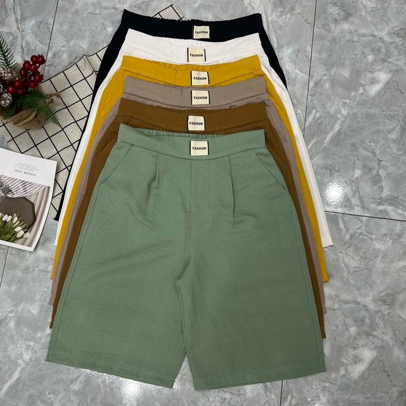 Quần lửng nữ ống rộng cạp chun, vải đũi hàn cao cấp mềm mịn, thoáng mát