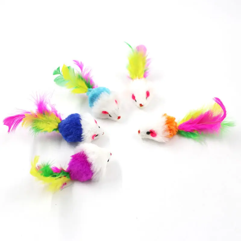 Cat Toy Little Mouse Funny Cat Fake Mouse Feather Mouse Kittens Self-Hi Plush Mouse Pet Cat Cat Toy