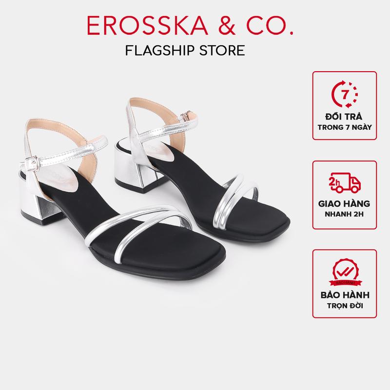 EROSSKA - Giày sandal đế bằng mũi hở phối hai dây mảnh phong cách tối giản màu bạc cao 5cm - EM143