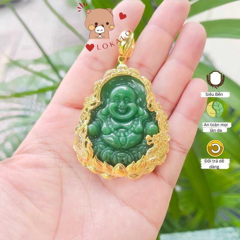 Mặt dây chuyền phật di lặc thời trang khung vàng đá xanh Lokalo đeo may mắn bình an