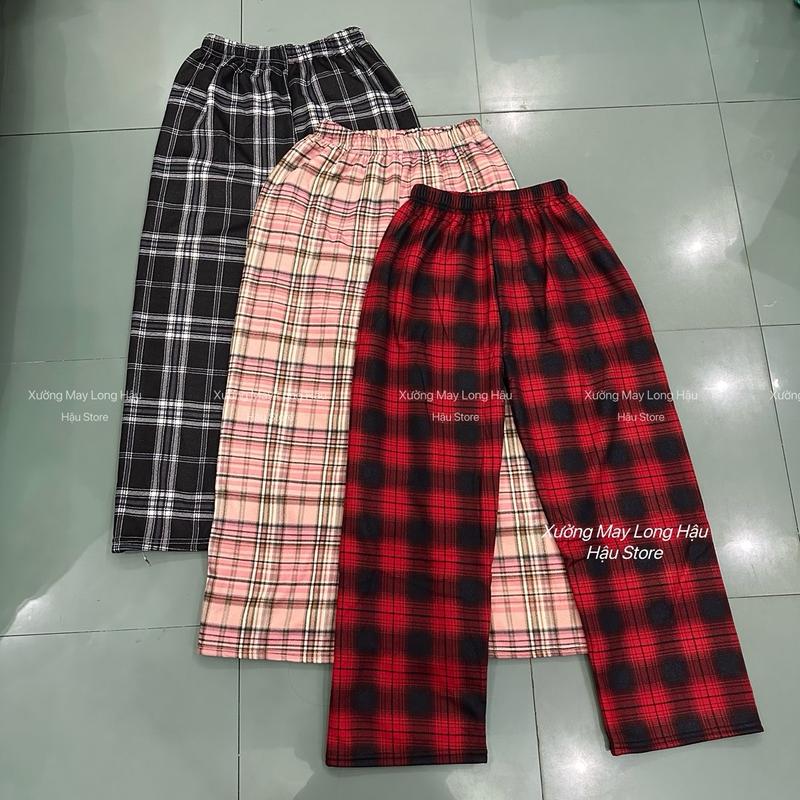 Quần ống rộng lót lông, hoạ tiết kẻ caro phong cách hàn quốc cá tính, thời trang cho nữ.