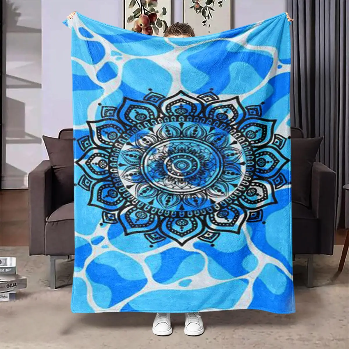 Double Sided Flower Of Life Pattern Blanket, Soft Water Absorbent Throw Blanket, Warm Napping Blanket for Home Office Travel