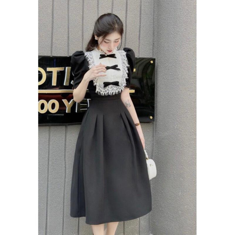 Váy đầm nữ ôm xòe thiết kế hai lớp ngắn tay vai phồng chất sước thái mềm dày dặn V274 Women Dress