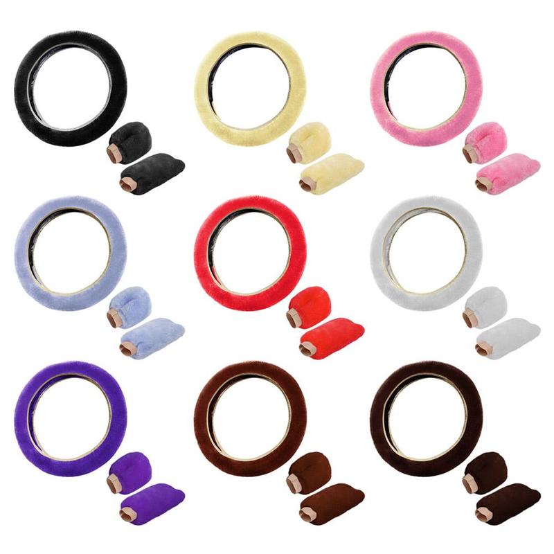 Universal Warm Plush Car Steering Wheel Cover Gearshift Women Protector Soft Decoration Y4J5 7